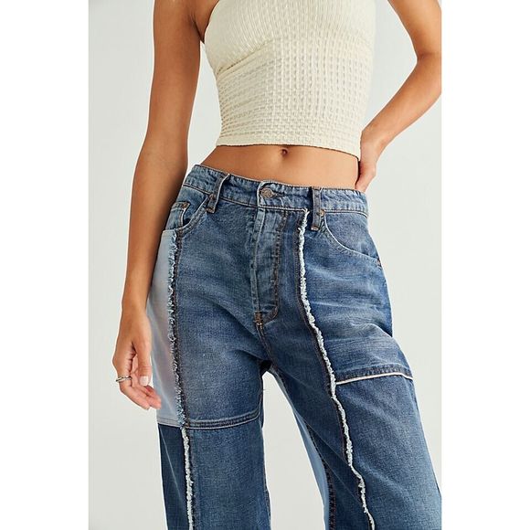 New Free People X Dr. Collectors Denim Patchwork Jeans Size Xs - Picture 2 of 10
